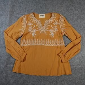 Savanna Jane Top‎ Womens Small Embroidered Long Sleeve V-Neck Boho Hippie Floral